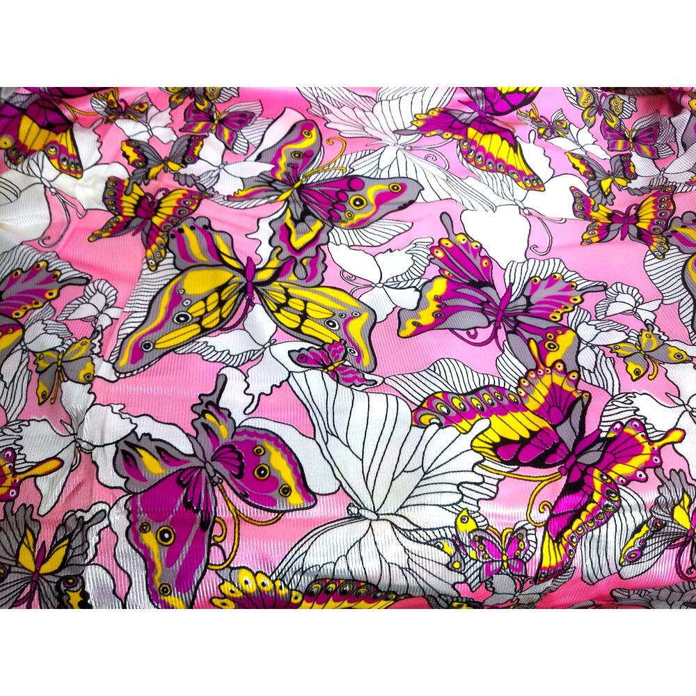 Vintage Butterfly Fabric Lustrous Retro Ribbed Multi-Color Psychedelic Remnant